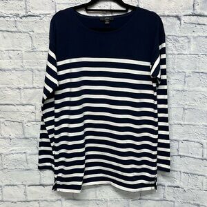 J. Crew Blue White Striped Boat Neck Cotton Tunic Top.